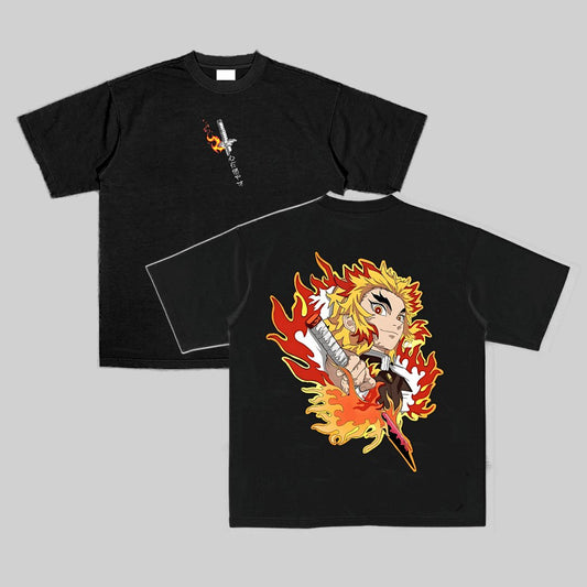 'Set Your Heart Ablaze' Rengoku Embroidery Tshirt - 2fire.clubOversized Tshirt 240gsm
